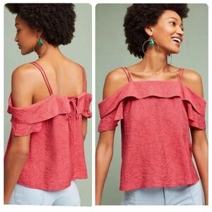 Anthropologie MAEVE Mandalay Open Shoulder Blouse Red Top Size Medium
